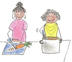 Amina is cooking with her grandma.