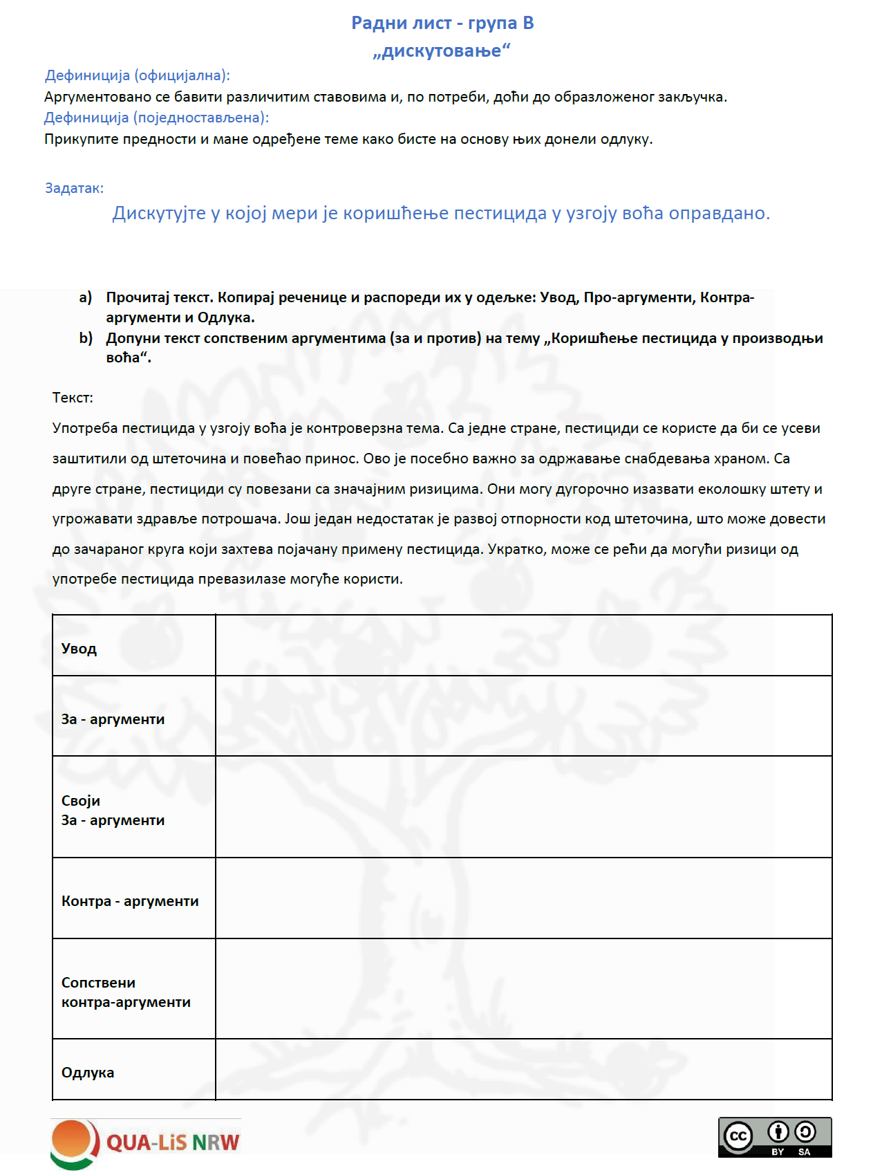 Arbeitsblatt "diskutieren"