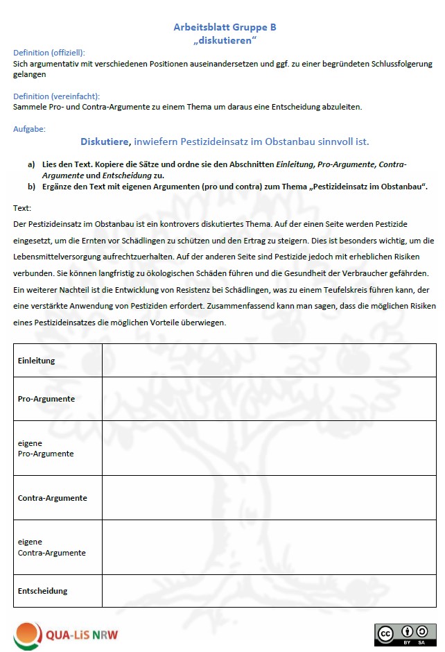 Abbildung des Arbeitsblattes