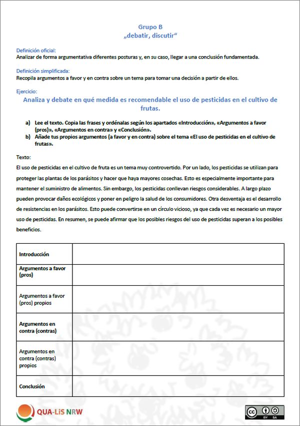Abbildung des Arbeitsblattes
